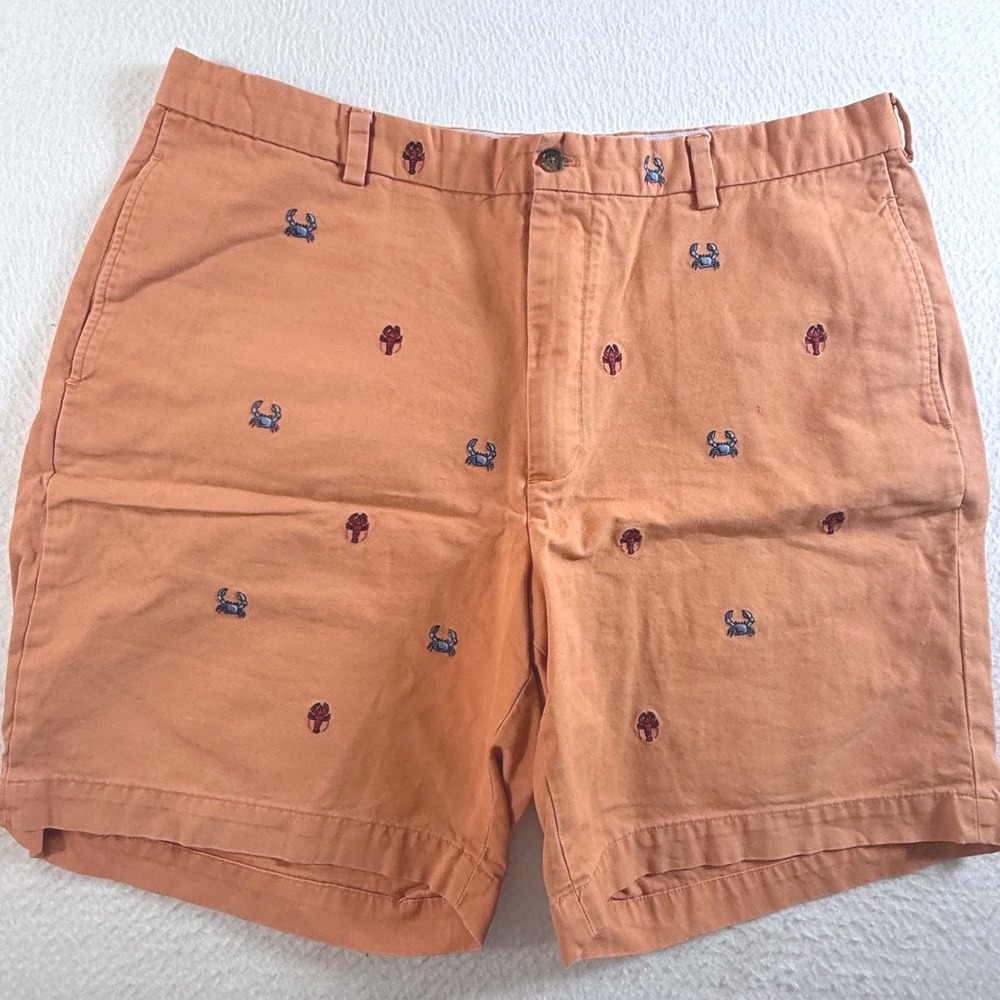 Brooks Brothers Chino Shorts Mens 40 Embroidered Lobster Crab AOP Orange